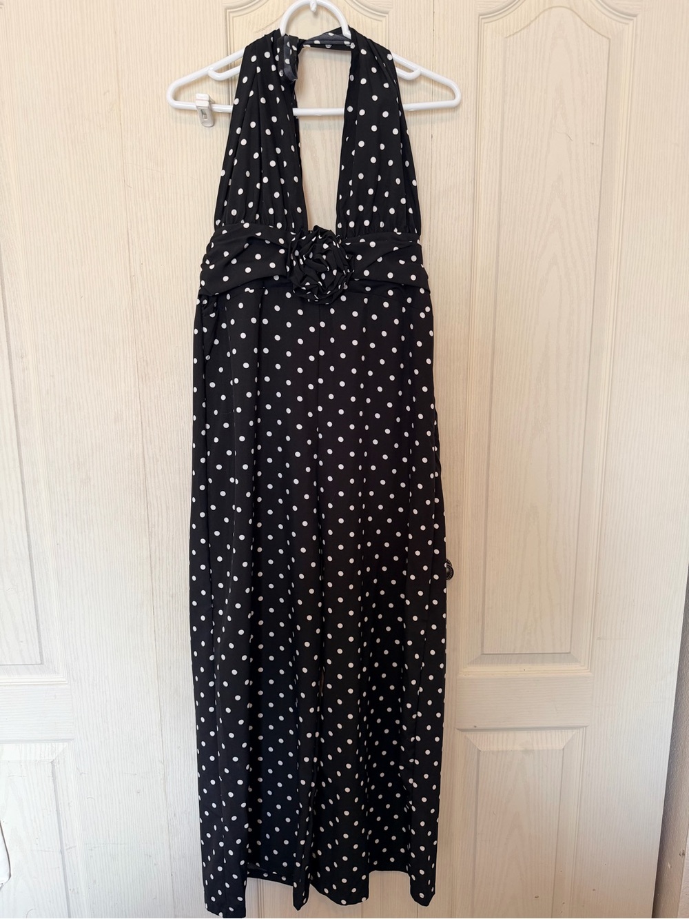SHEIN Black and White Polka Dot Halter Jumpsuit
